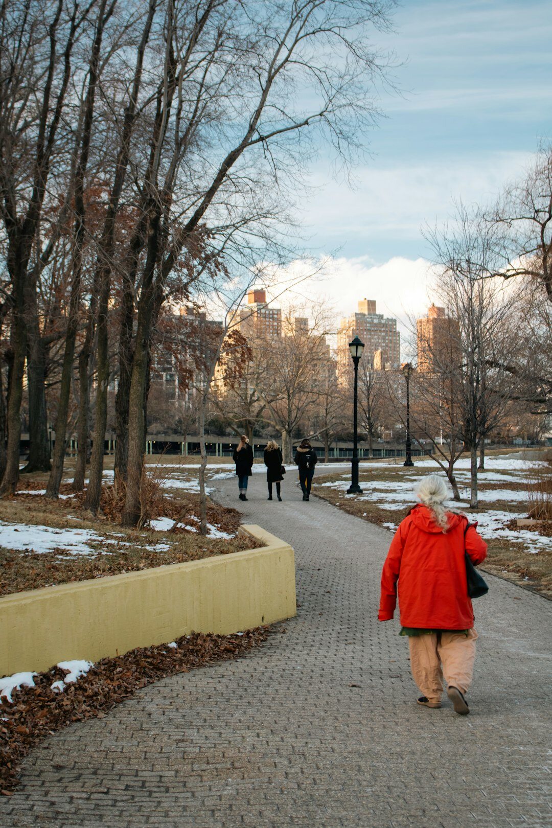 senior group walking in park