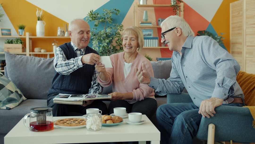 senior friends having tea