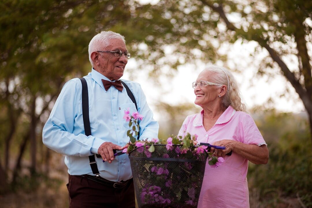 senior people gardening together