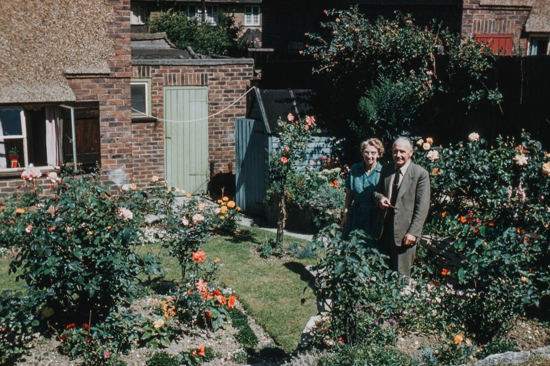 elderly couple gardening
