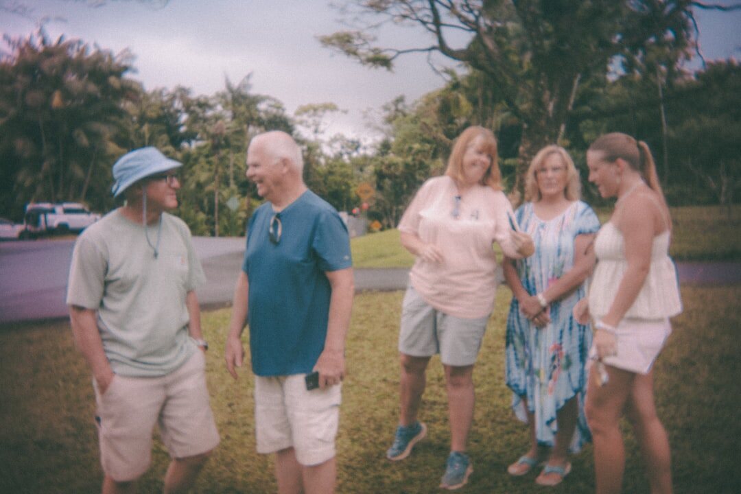 senior people chatting in garden